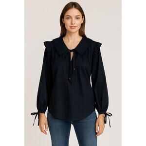 Inclan Studio Sampson Cotton-Lycra Long Sleeve Blouse Black Women's Size M NWT